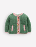 Veste cosy boutonnée en borg-Vert mélèze à fleurs