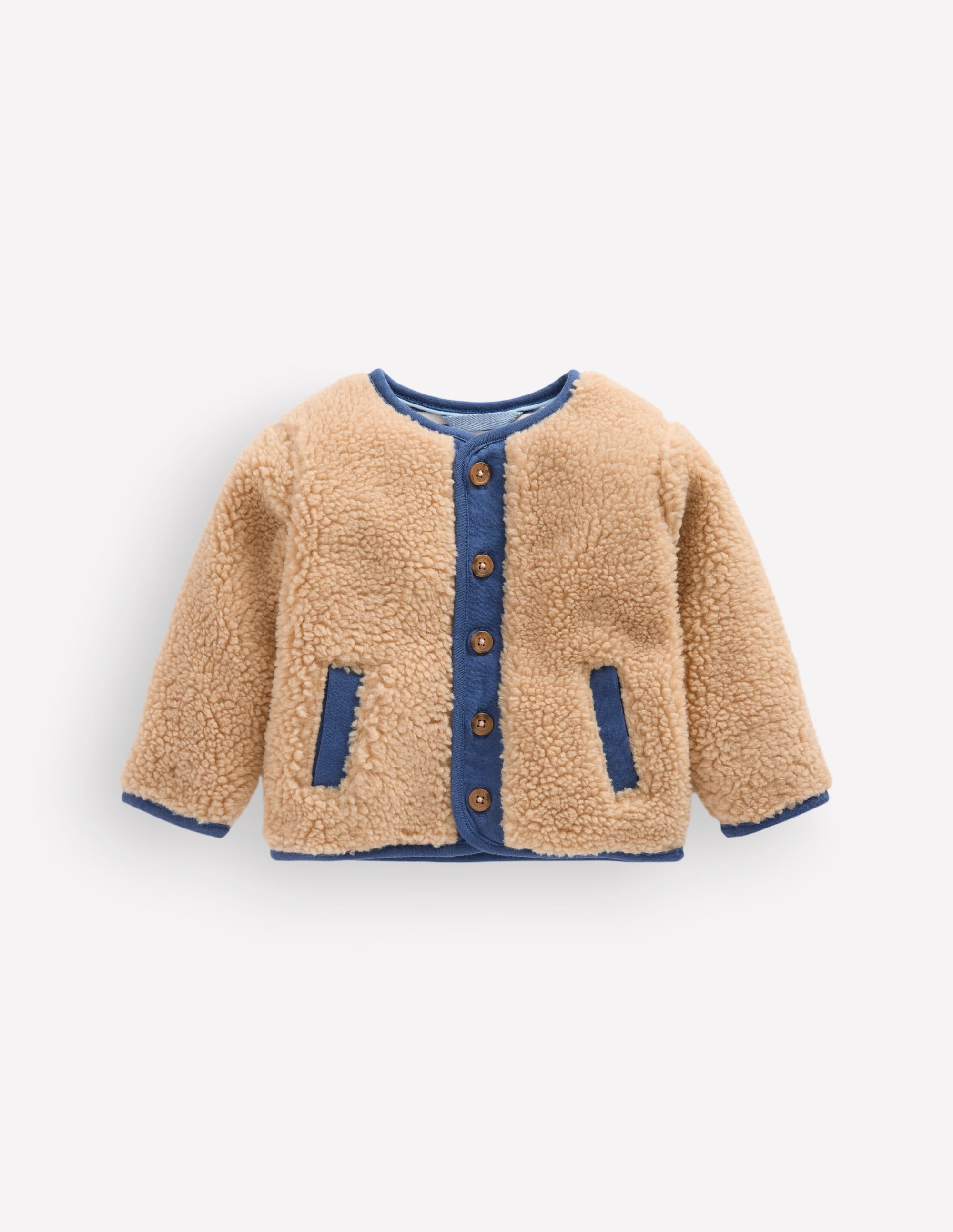 Kuschelige Teddyfelljacke mit Knopfleiste-Braun/Blau - Image 1