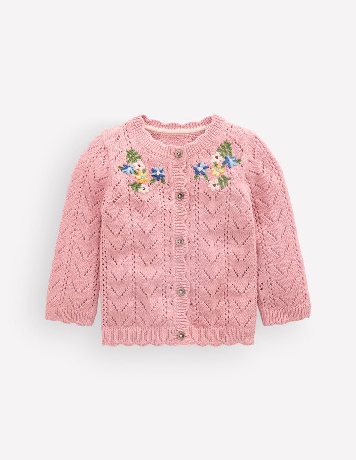 Bestickte Baumwoll-Strickjacke-Vintage-Rosa Mini-Stickerei