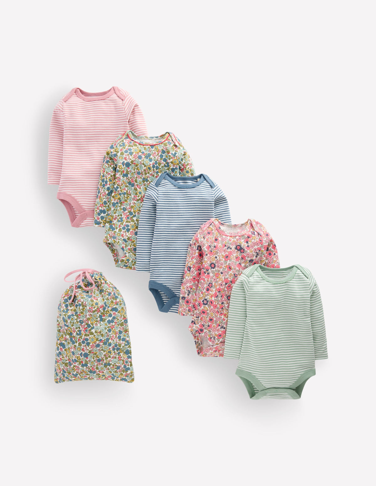 5 bodies en coton-Rayé floral multi - Image 1