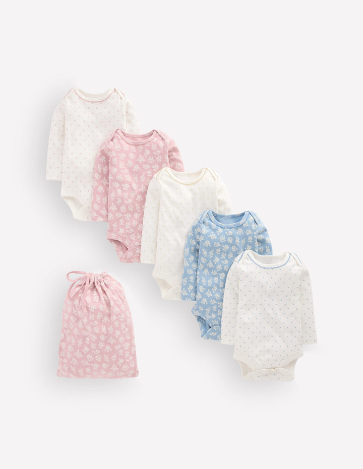 Baumwollbodys im 5er-Pack-Bunt Blumenmuster Punkte