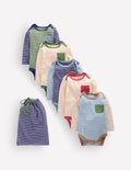 Baumwollbodys im 5er-Pack-Ackerbohnengrün/Pink, Gestreift