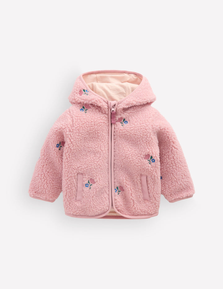 Bestickte Teddyfelljacke-Pink Geblümt