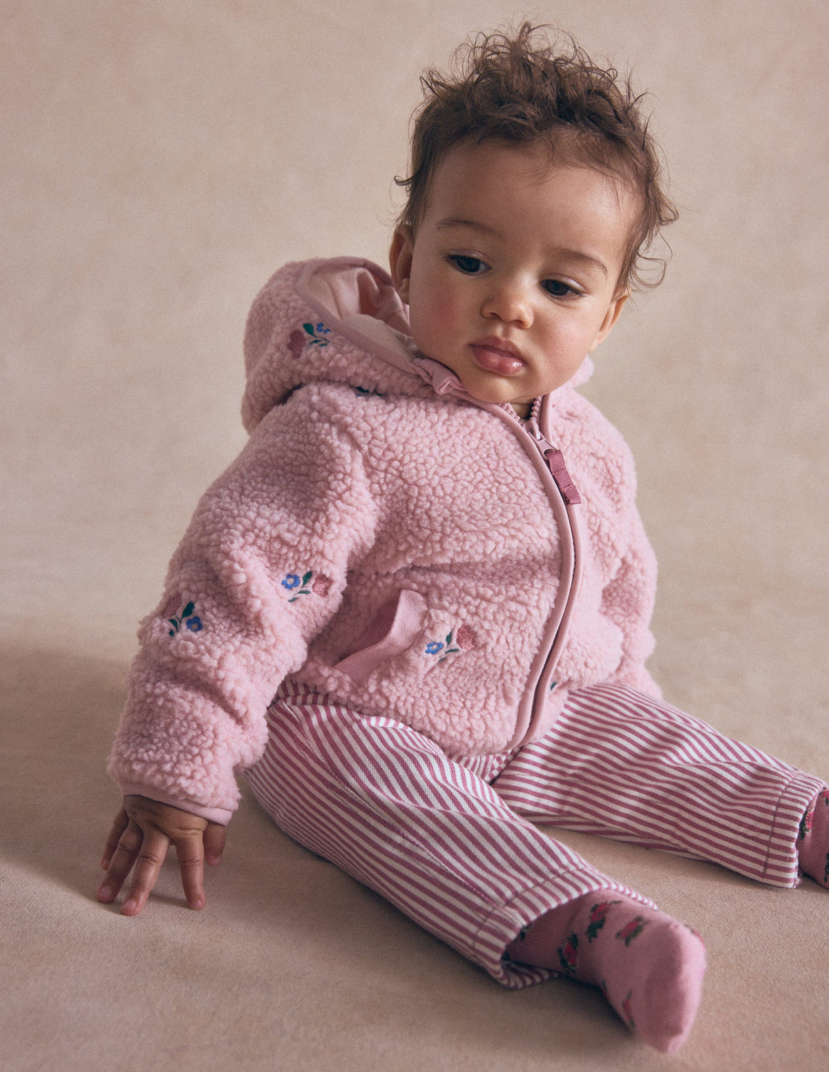 Bestickte Teddyfelljacke-Pink Geblümt - Image 5