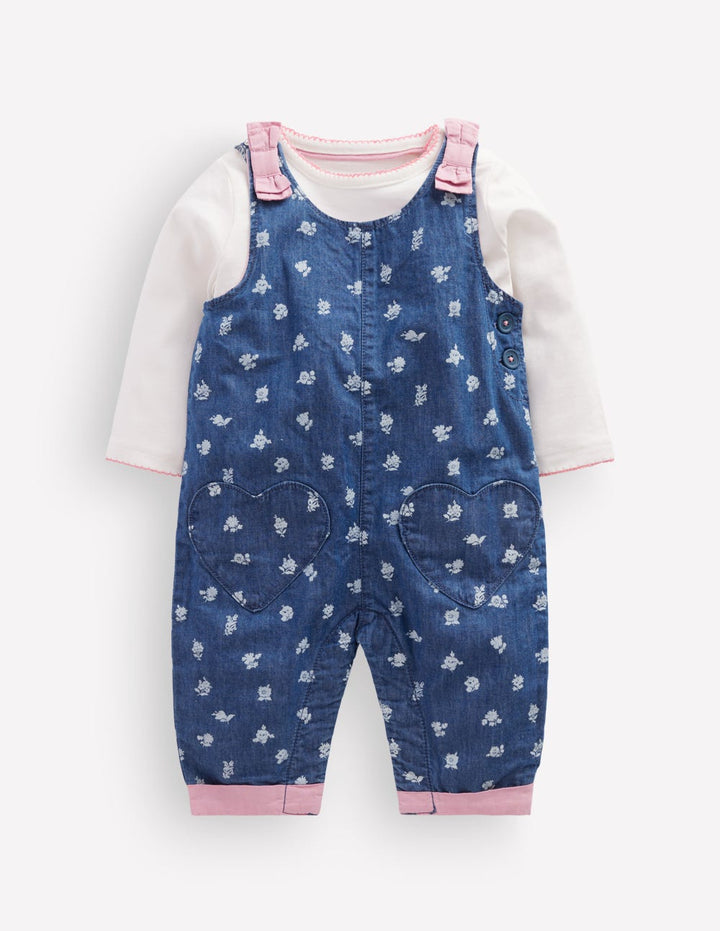 Gewebtes Latzhosen-Set-Chambray Rosen