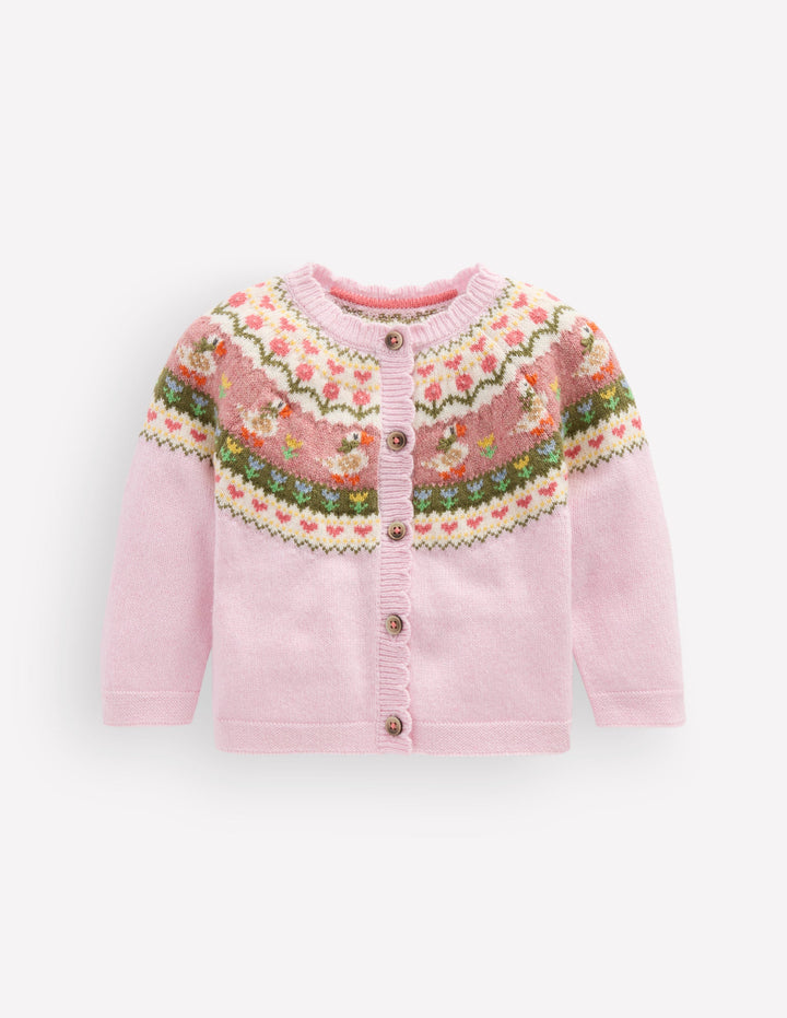 Fair-Isle-Strickjacke-Kreiderosa Gänse Fair Isle