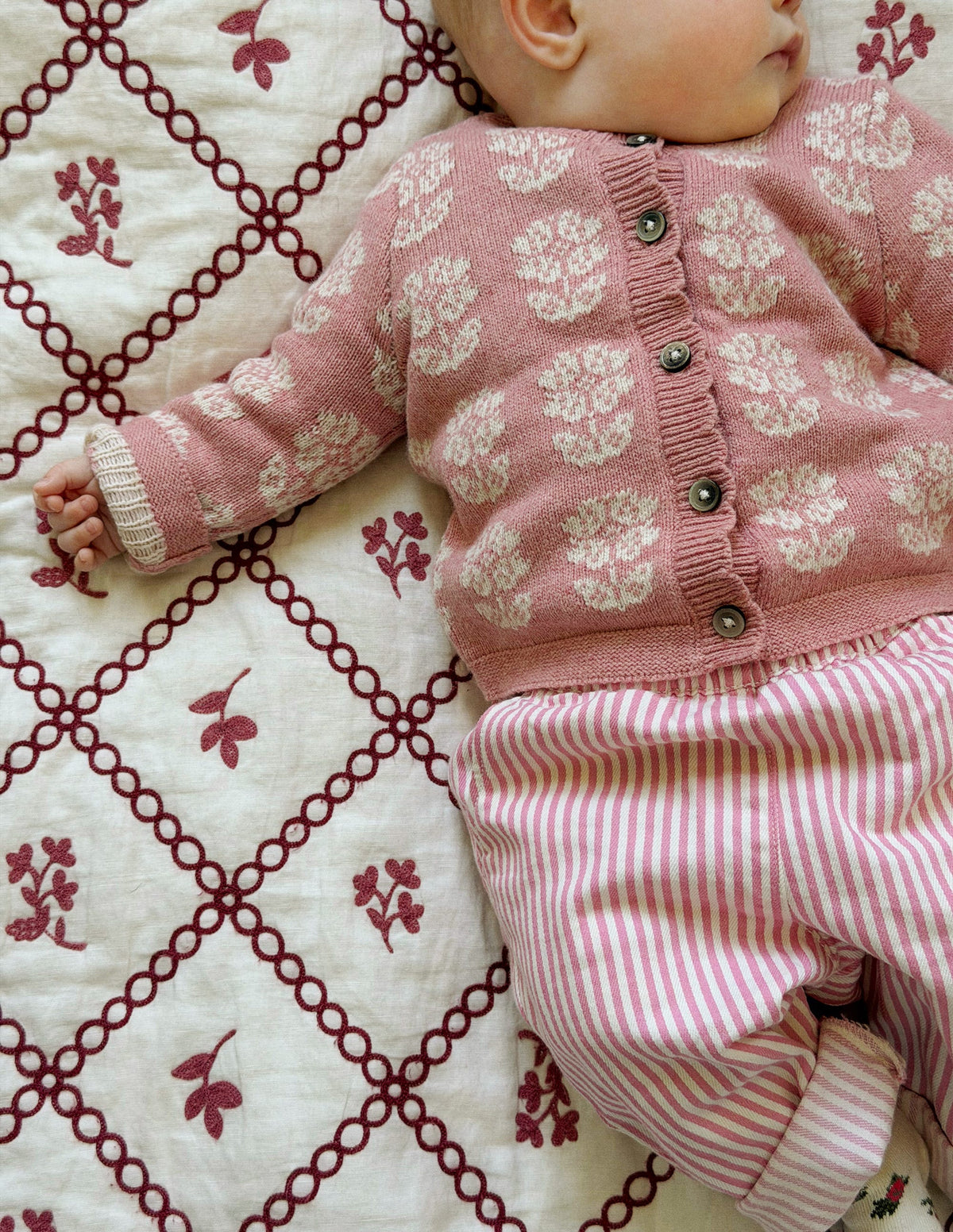 Fair Isle Cardigan-Pink Heather Marl-4
