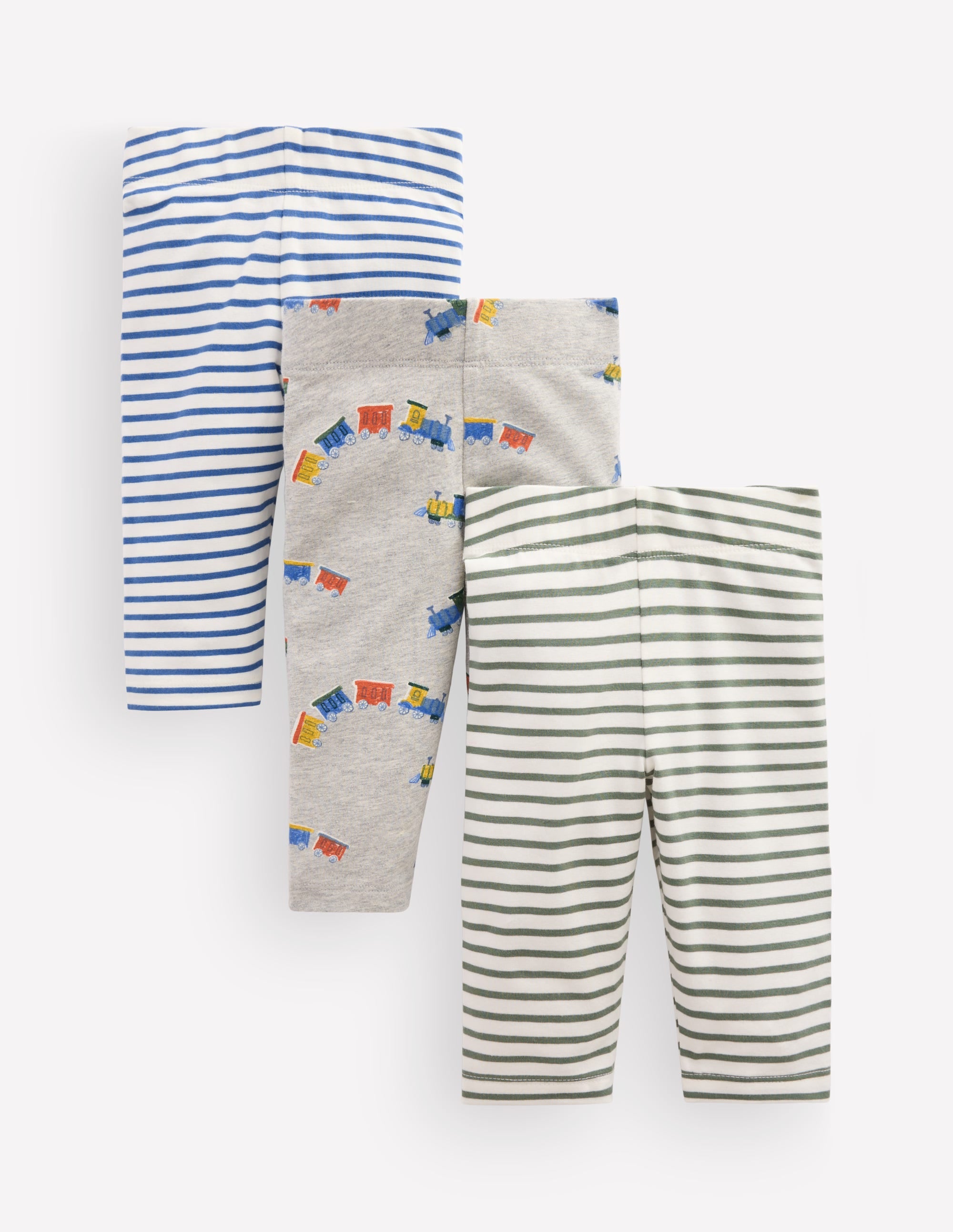 3 leggings en coton-Trains gris chiné - Image 1