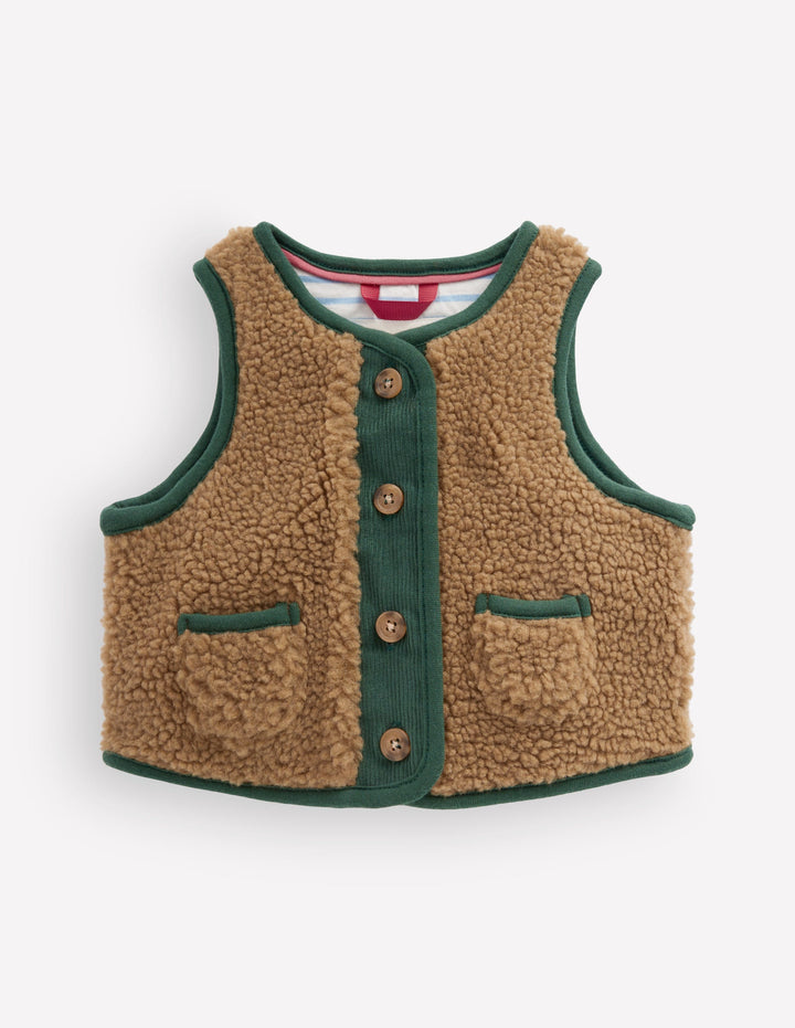 Einfarbige Teddyfellweste-Braun und Dunkelgrün