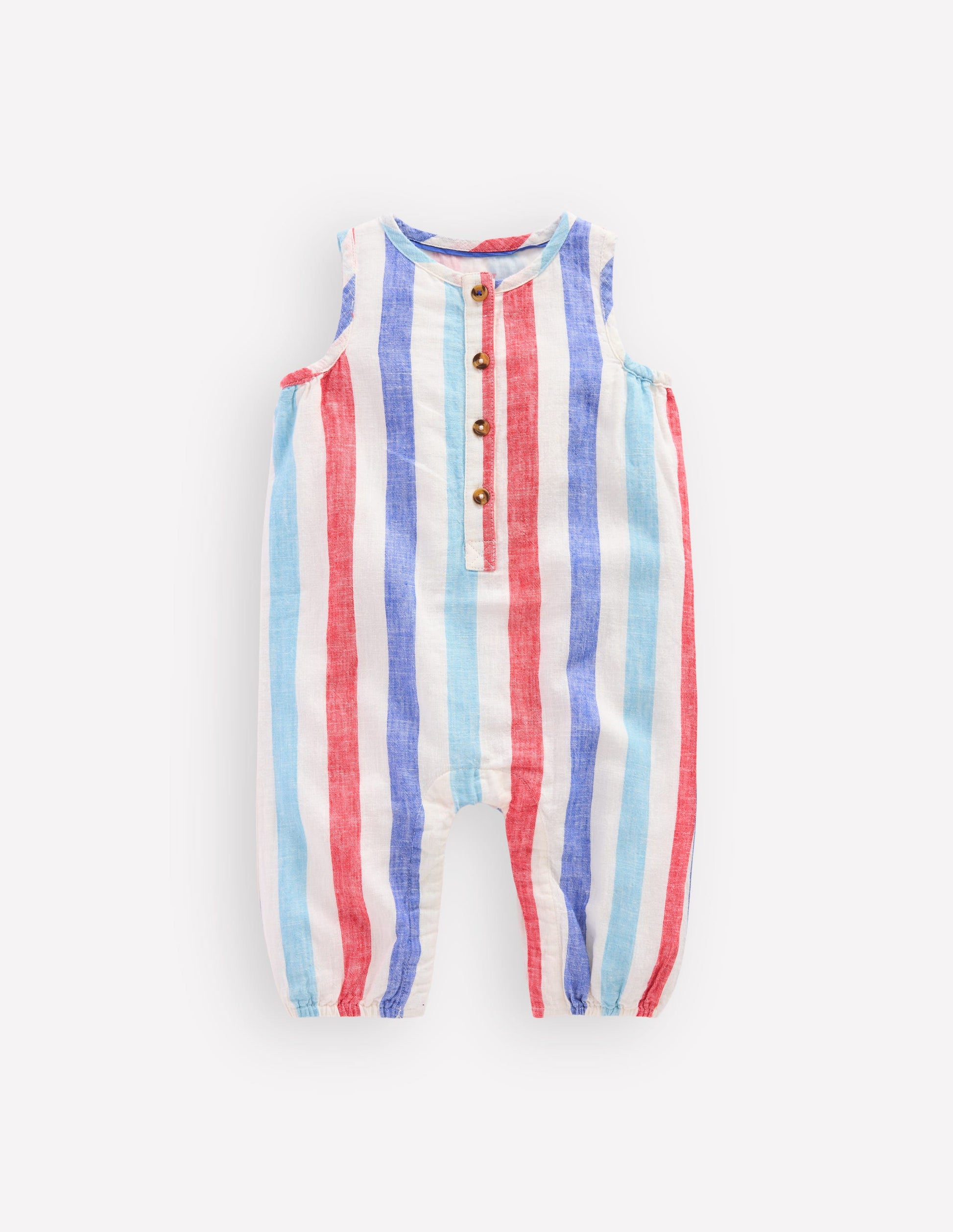 Barboteuse boutonnée-Rayé multi rouge et bleu-1