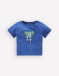 T-shirt manches courtes à logo-Patchwork éléphant bleu