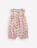 Short Frill Bubble Romper-Pink Gingham Floral