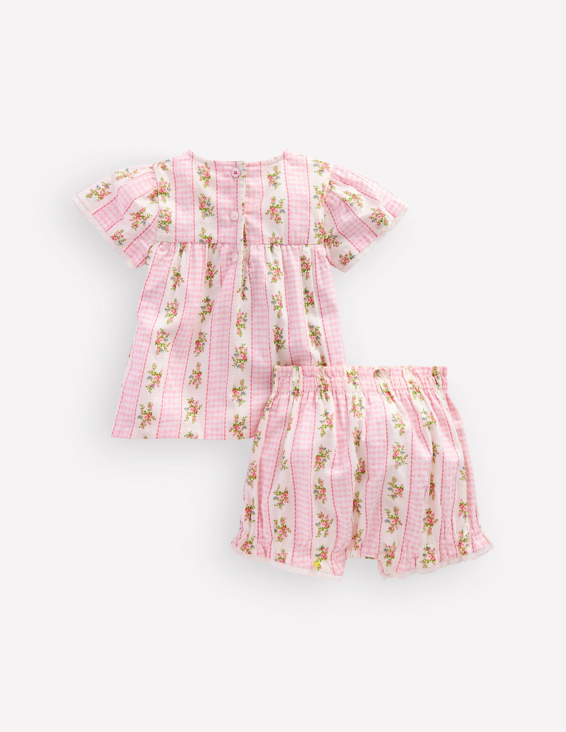 Gewebtes Spielset mit Pumphose-Rosa Vichykaro Blumenmuster-2
