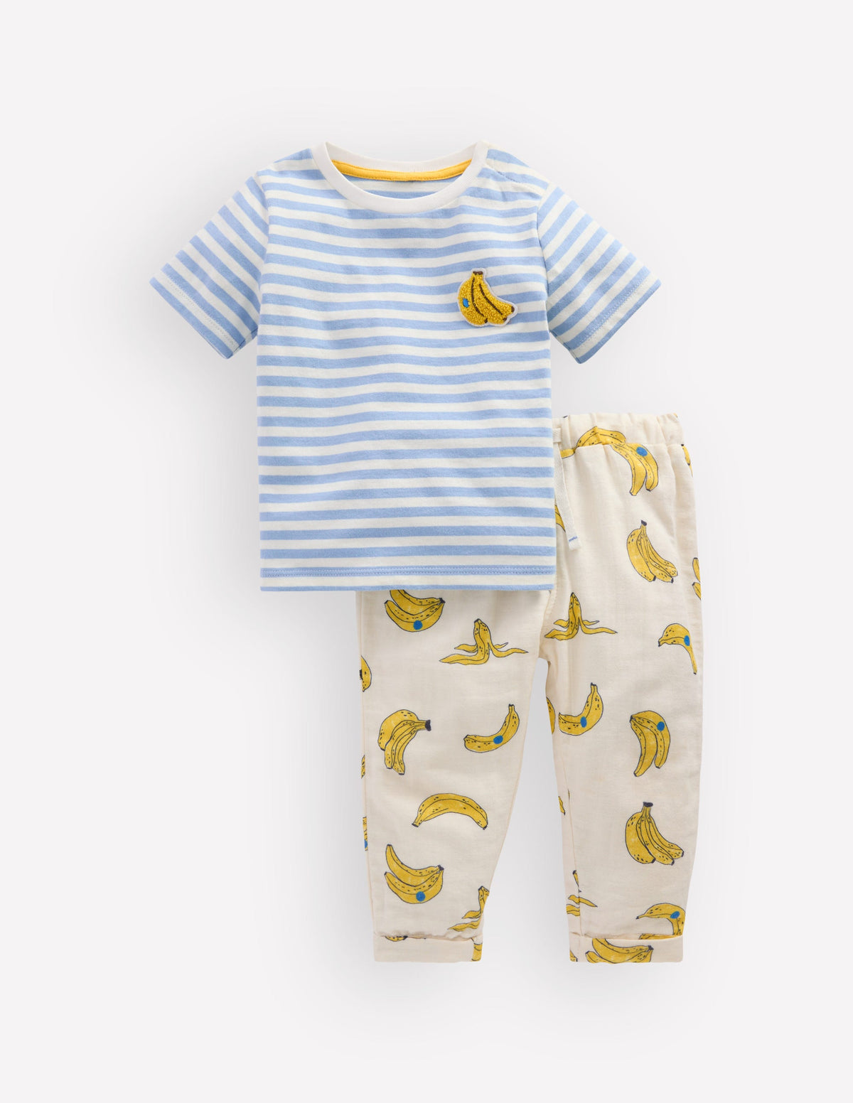 Logo Jersey Woven Play Set-Ivory and Blue Stripe Bananas-1