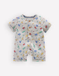 Short Sleeve Jersey Romper-Grey Marl Jungle Animals