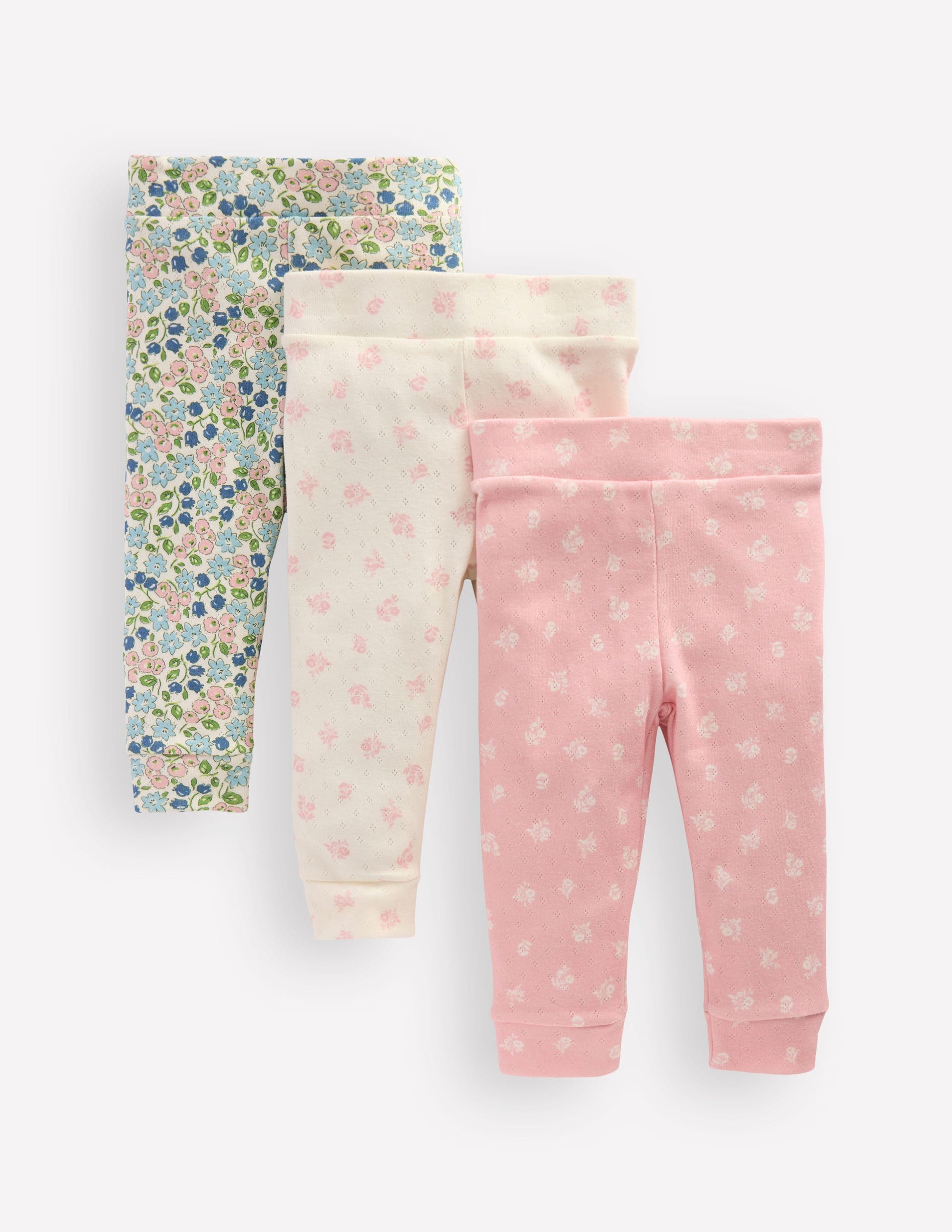 Pointelle-Leggings im 3er-Pack-Bunt Kleines Blumenmuster-1