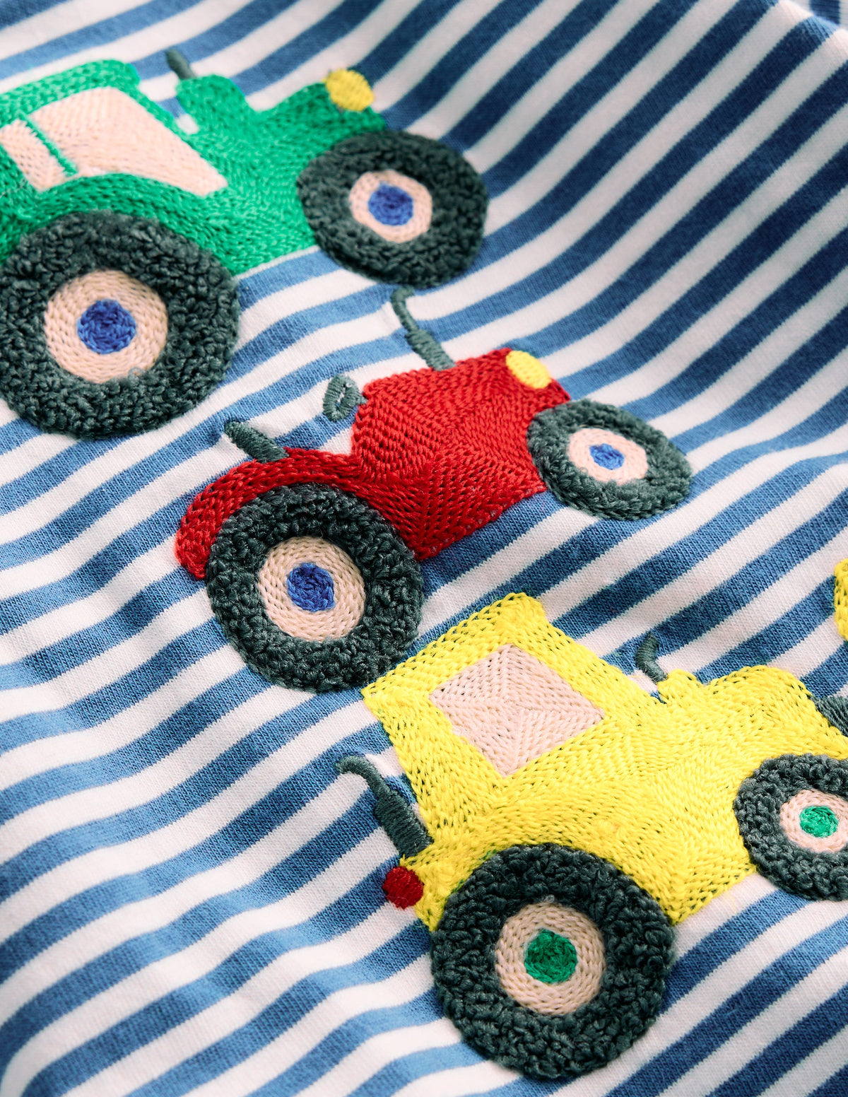 T-shirt manches longues à appliqué-Tracteurs rayé bleu-3