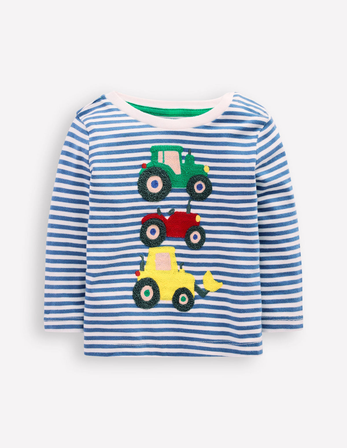 T-shirt manches longues à appliqué-Tracteurs rayé bleu-1