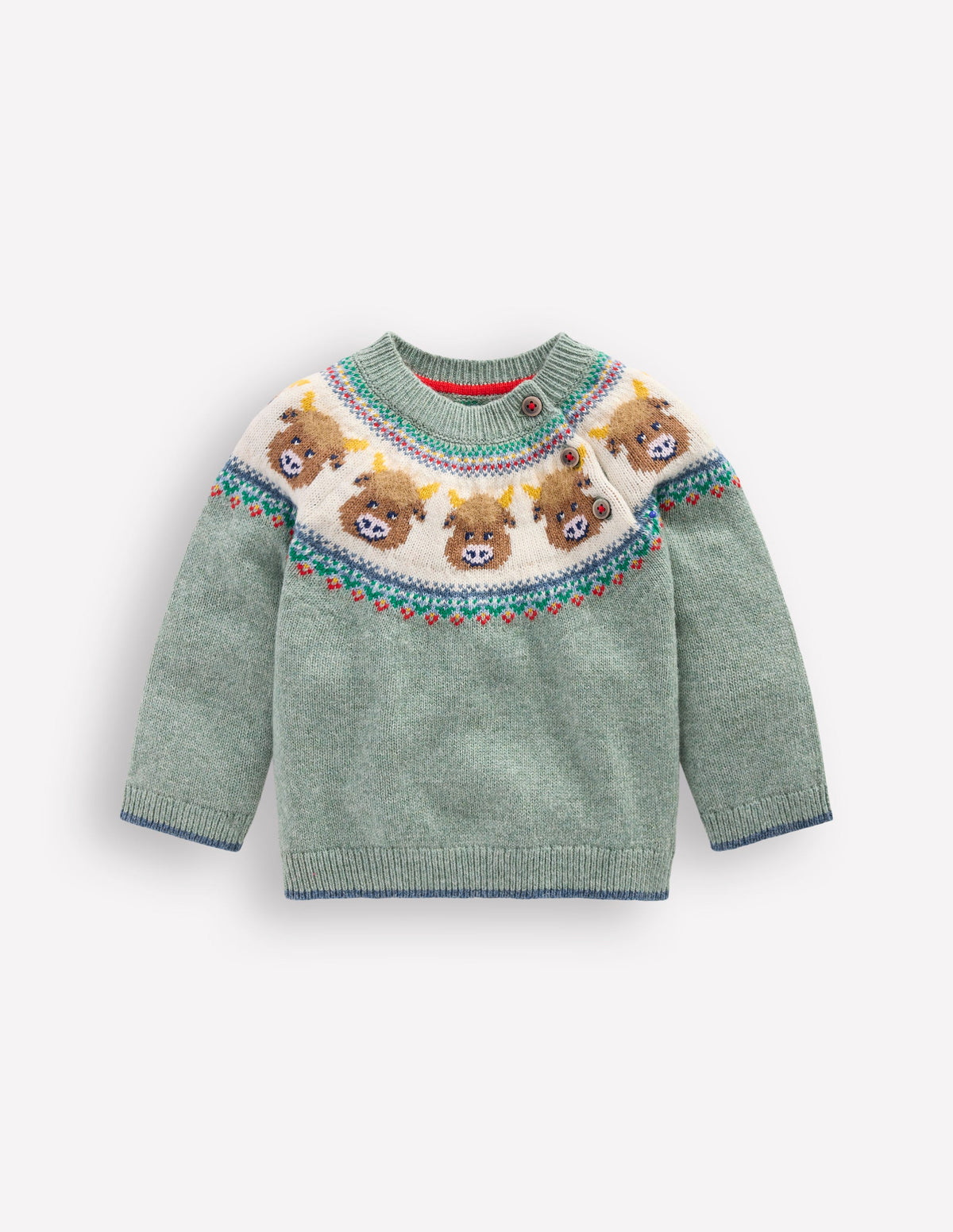 Fair-Isle-Pullover-Zultanitgrün Hochlandrinder - Image 1