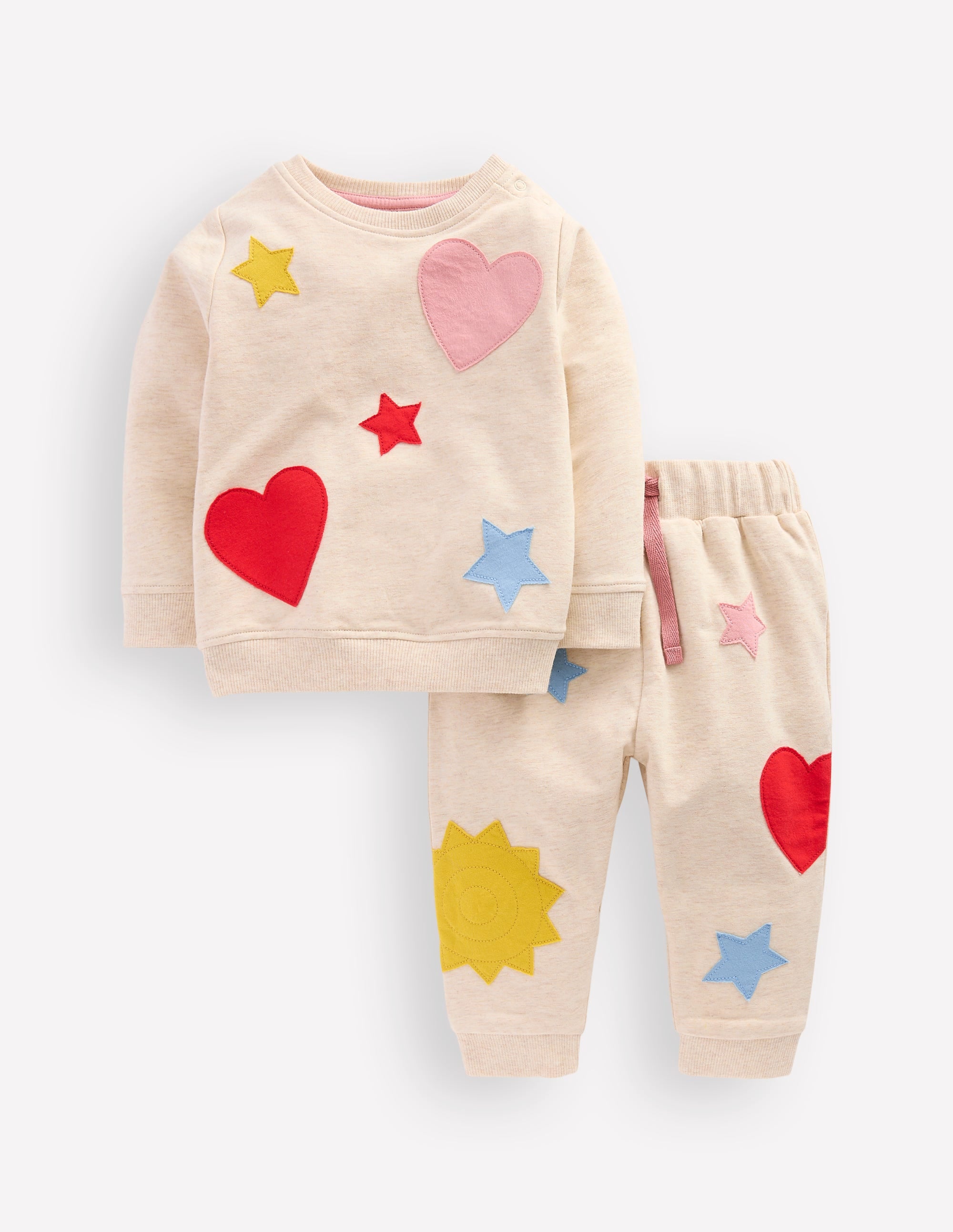 Appliqué Sweatshirt Set-Oatmeal Hearts & Star Applique - Image 1