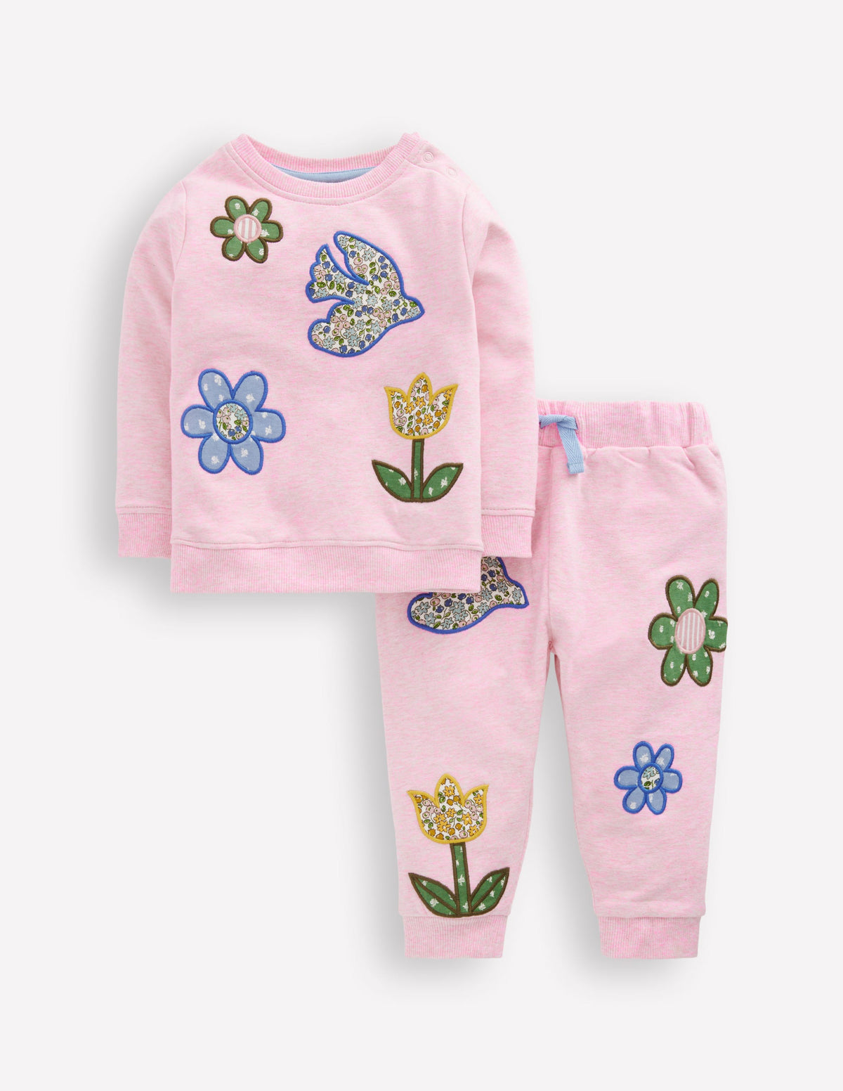 Sweatshirt-Set mit Applikation-Rosa Blumenmuster Patchwork-1