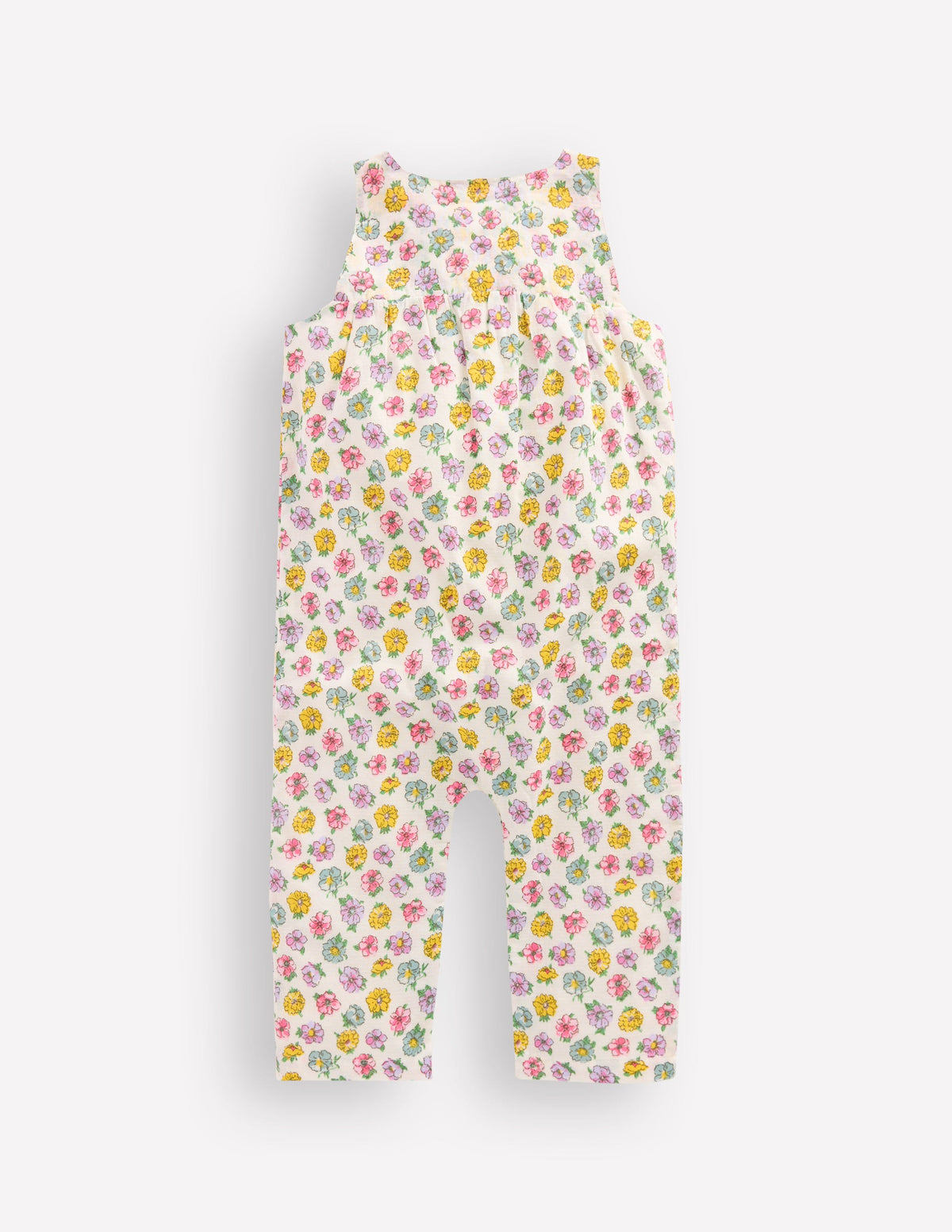 Barboteuse tissée et brodée-Motif floral rose ivoire-2