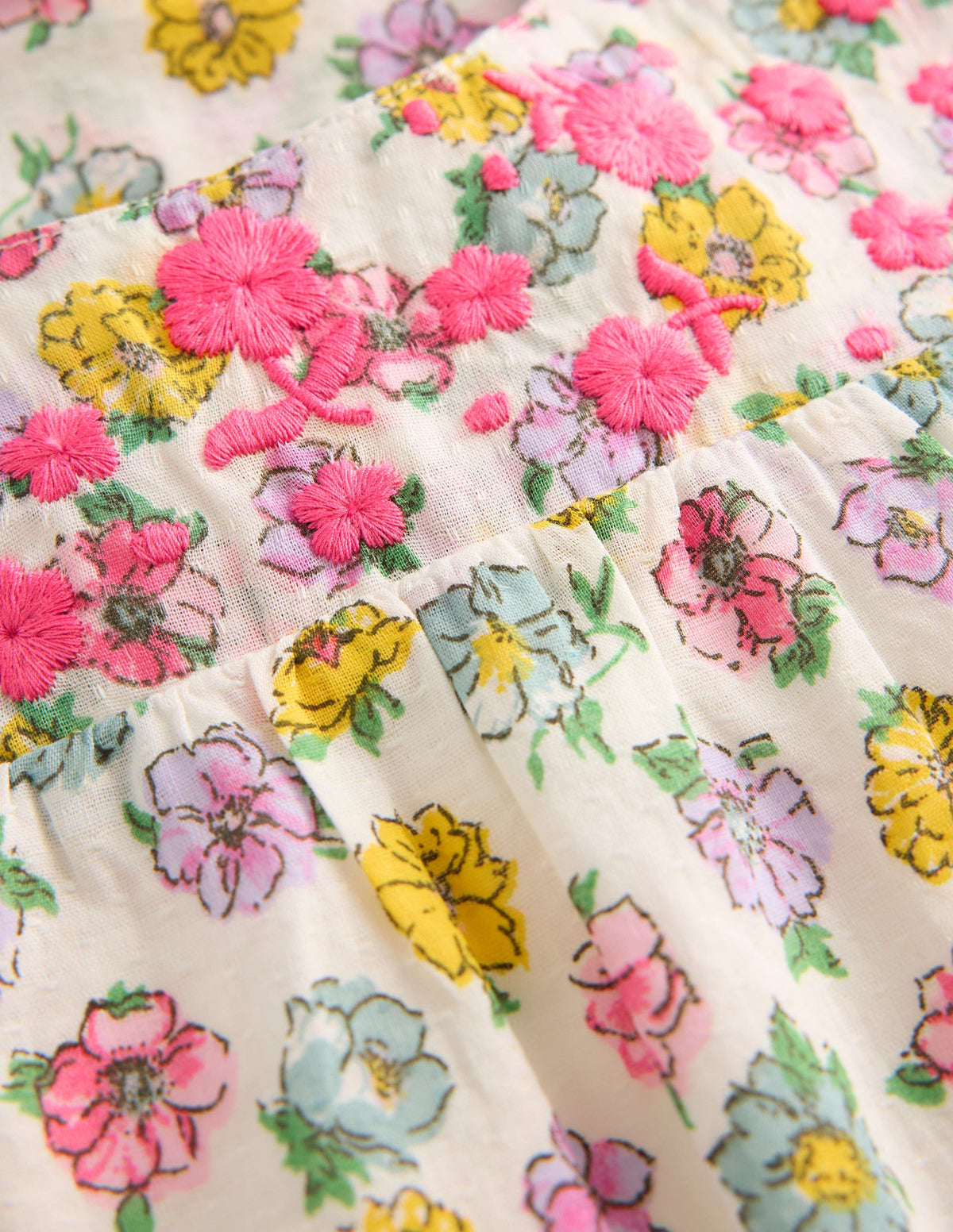 Barboteuse tissée et brodée-Motif floral rose ivoire - Image 3