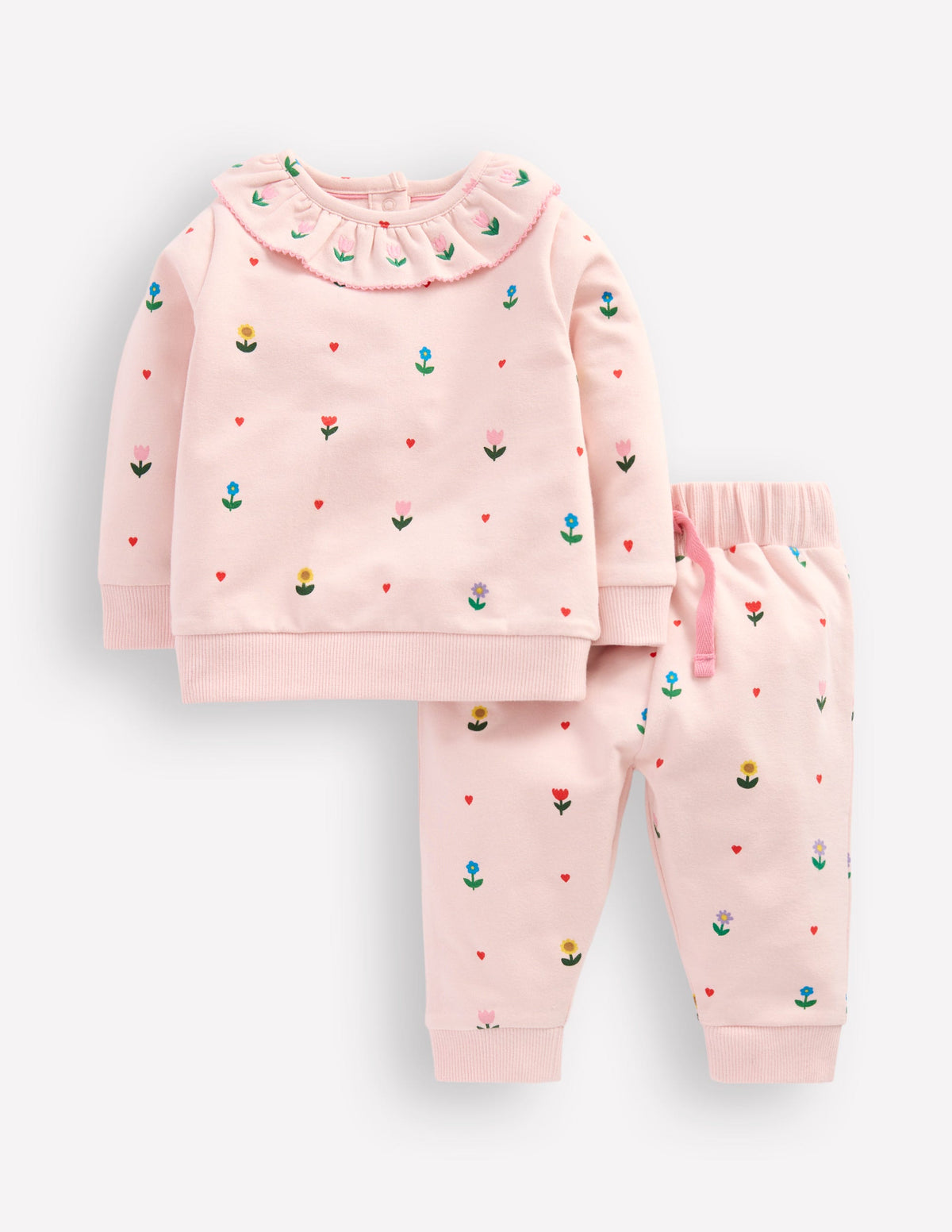 Ruffle Neck Sweatshirt Set-Chalk Pink Multi Heart Flower - Image 1