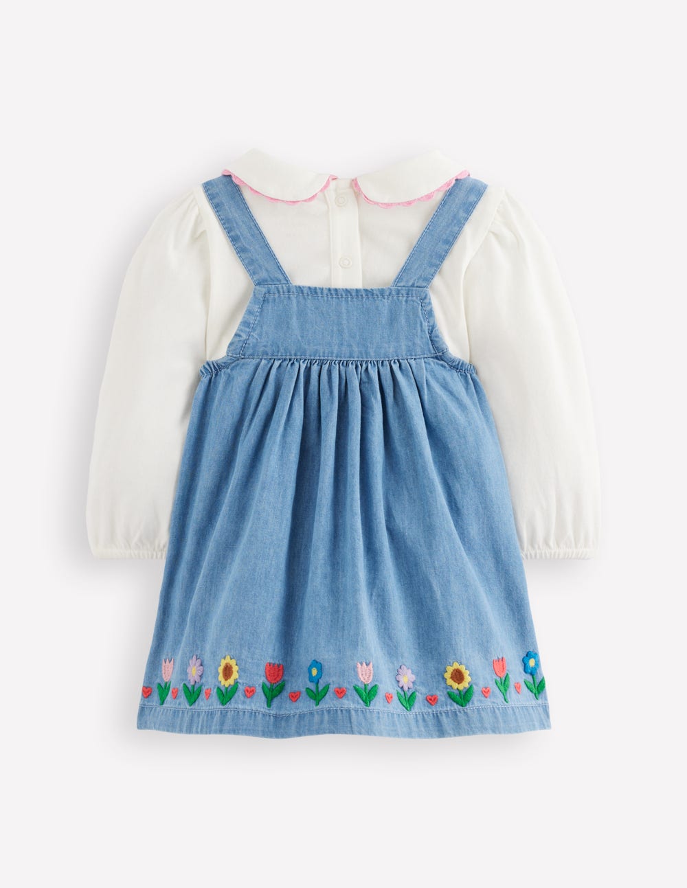 Besticktes Schürzenkleid-Set-Faux-Uni, Blumenstickerei-2