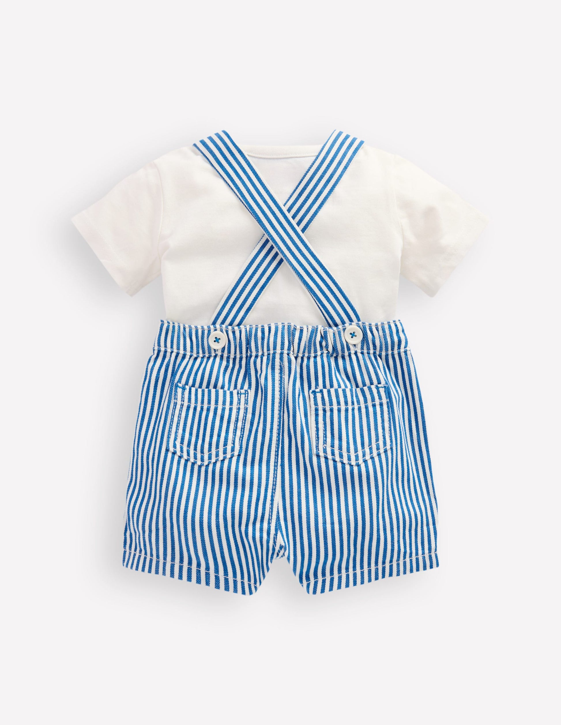Originelles, gewebtes Latzhosen-Set-Blau Streifen Krebs-2