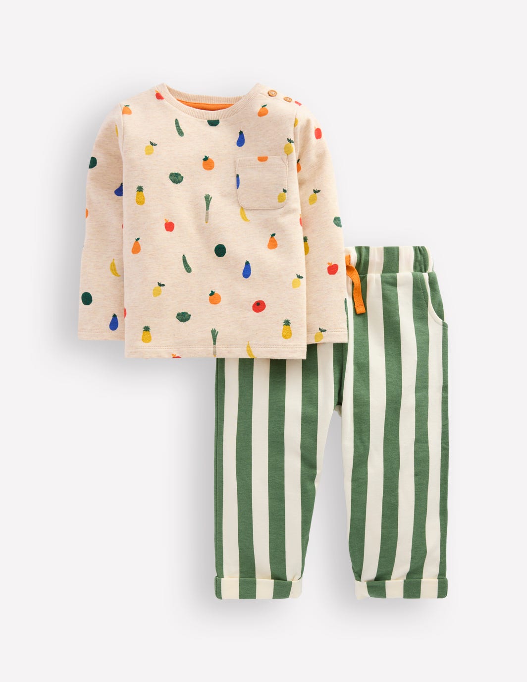 Gestreiftes Sweatshirt-Spielset-Haferbeige/Grün Streifen Gemüse-1