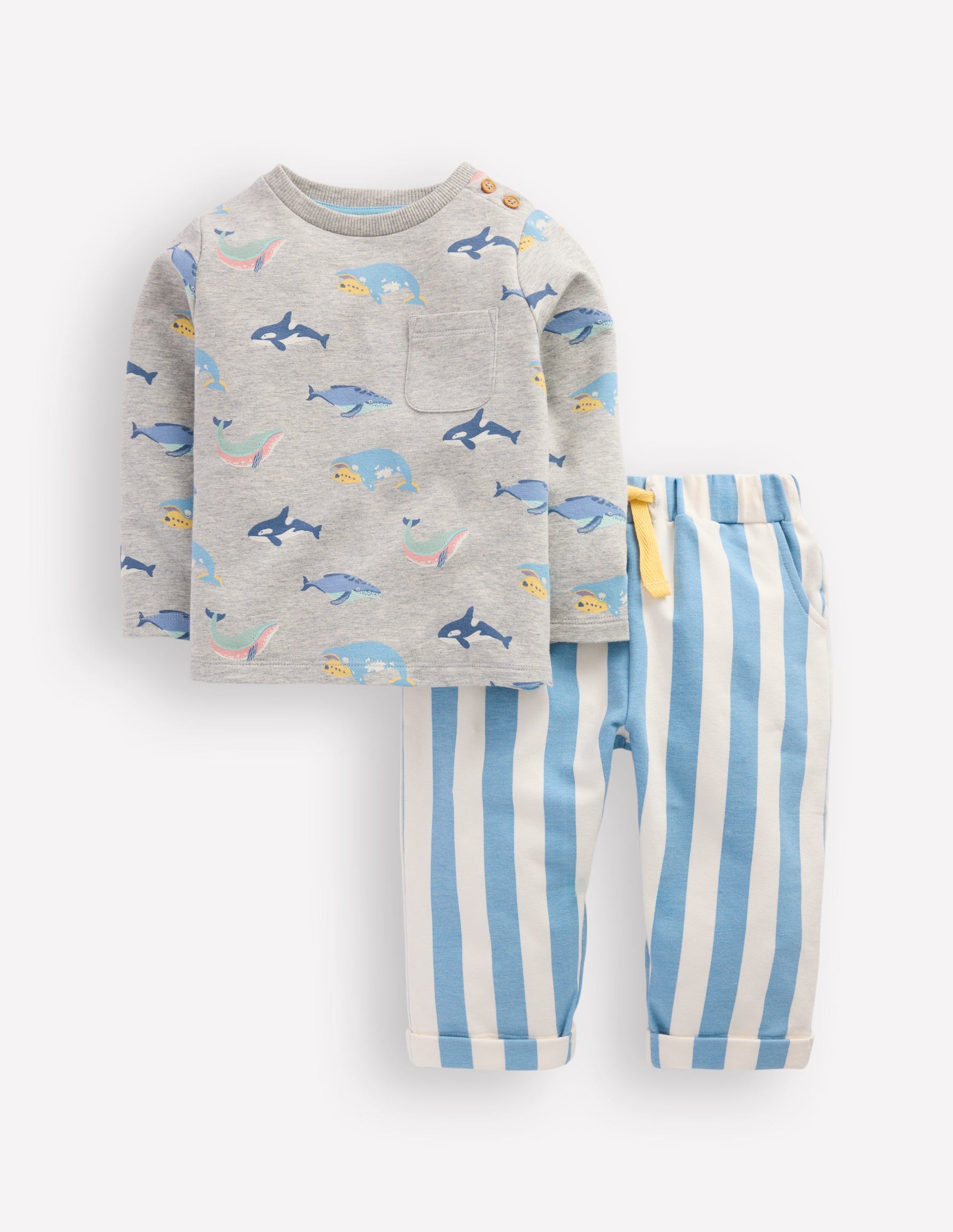 Gestreiftes Sweatshirt-Spielset-Blau Streifen Wale-1