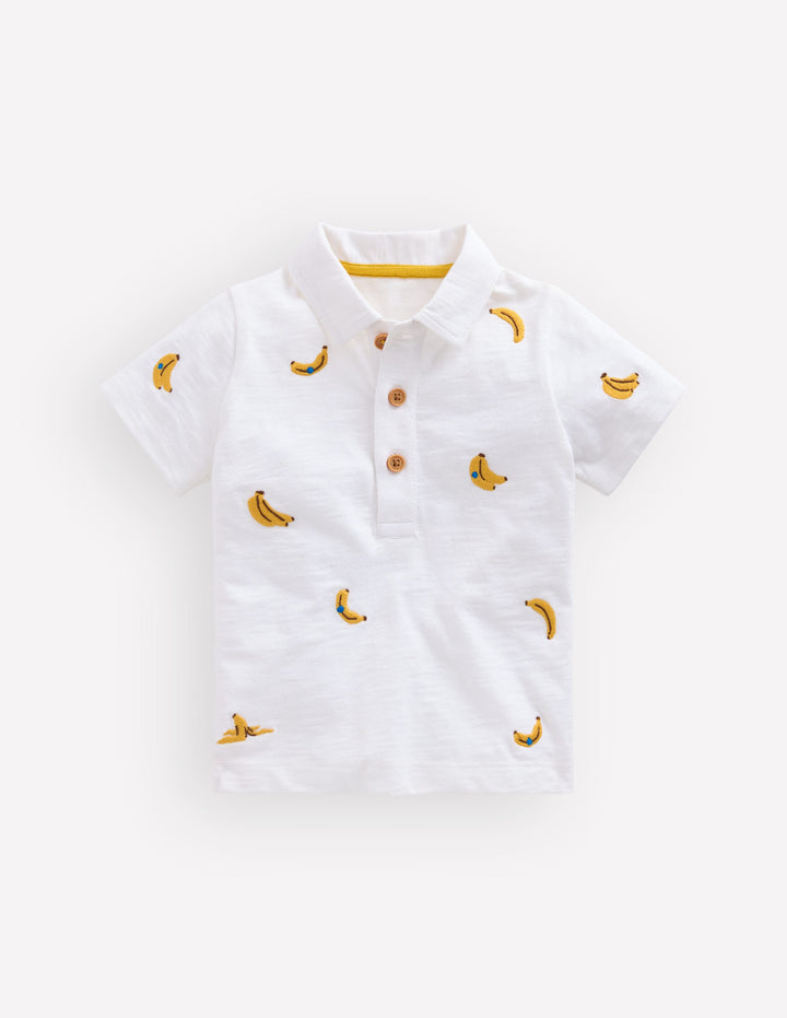 Besticktes Polohemd-Naturweiß Bananen