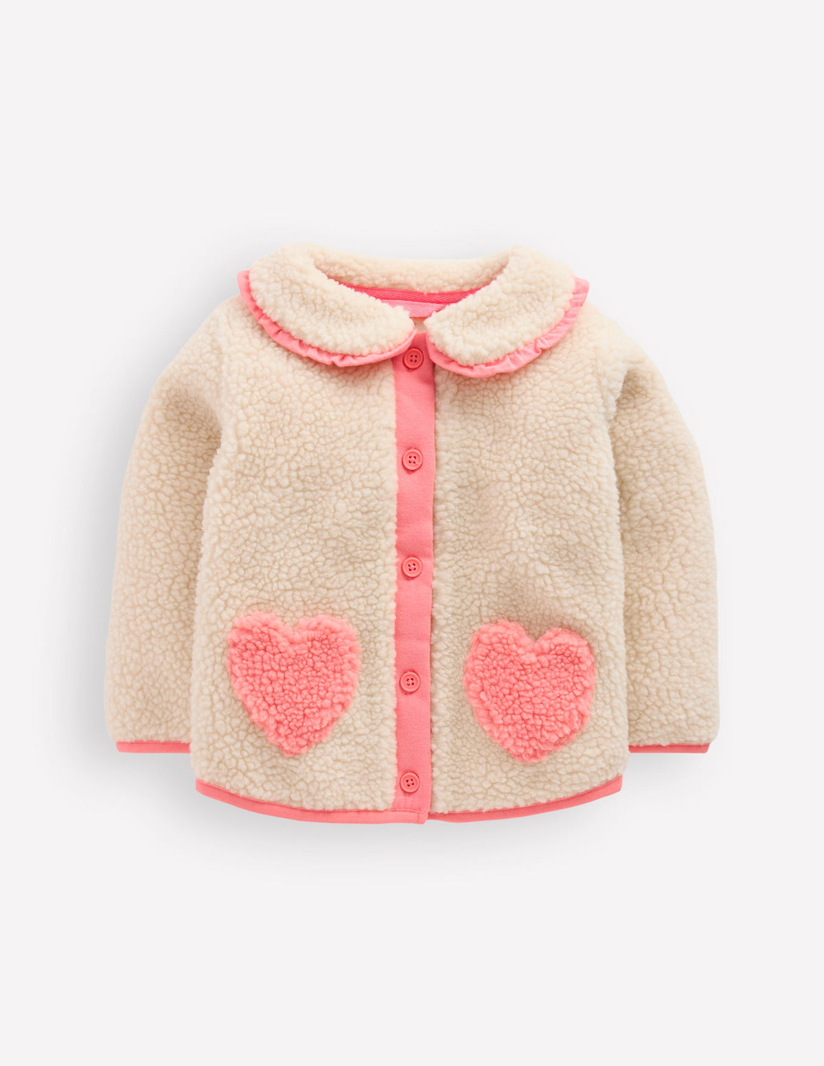 Teddyfelljacke mit Kragen-Neutral/Rosa Herz-1