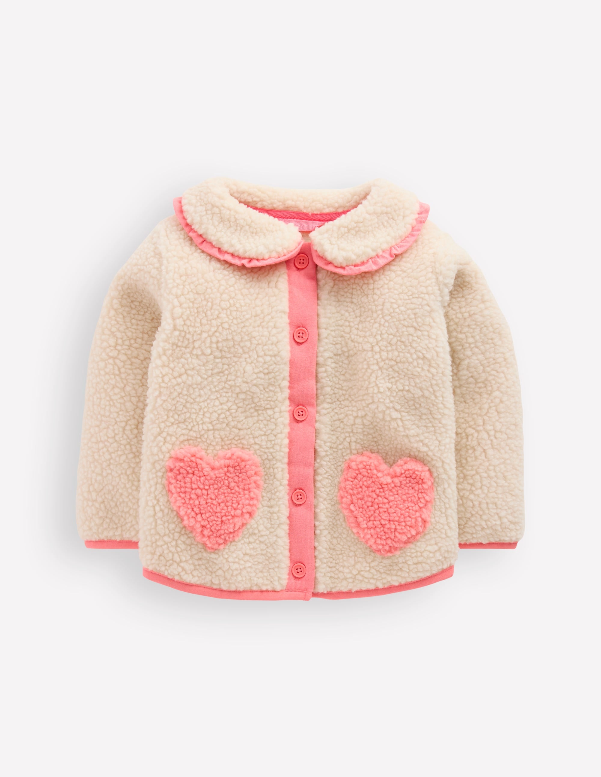 Teddyfelljacke mit Kragen-Neutral/Rosa Herz - Image 1