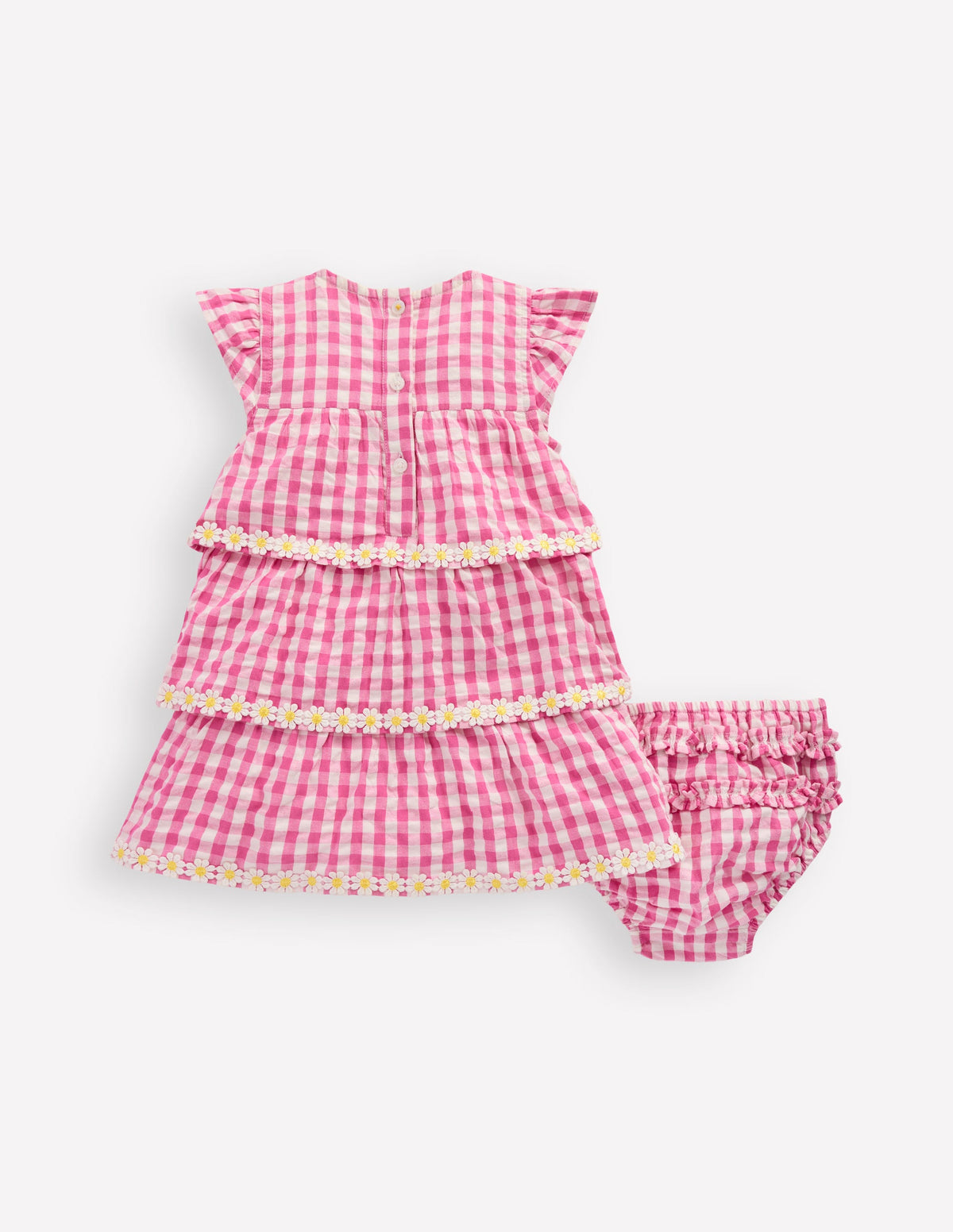 Gestuftes, gewebtes Kleid-Rosa Vichykaro Gänseblümchen-2