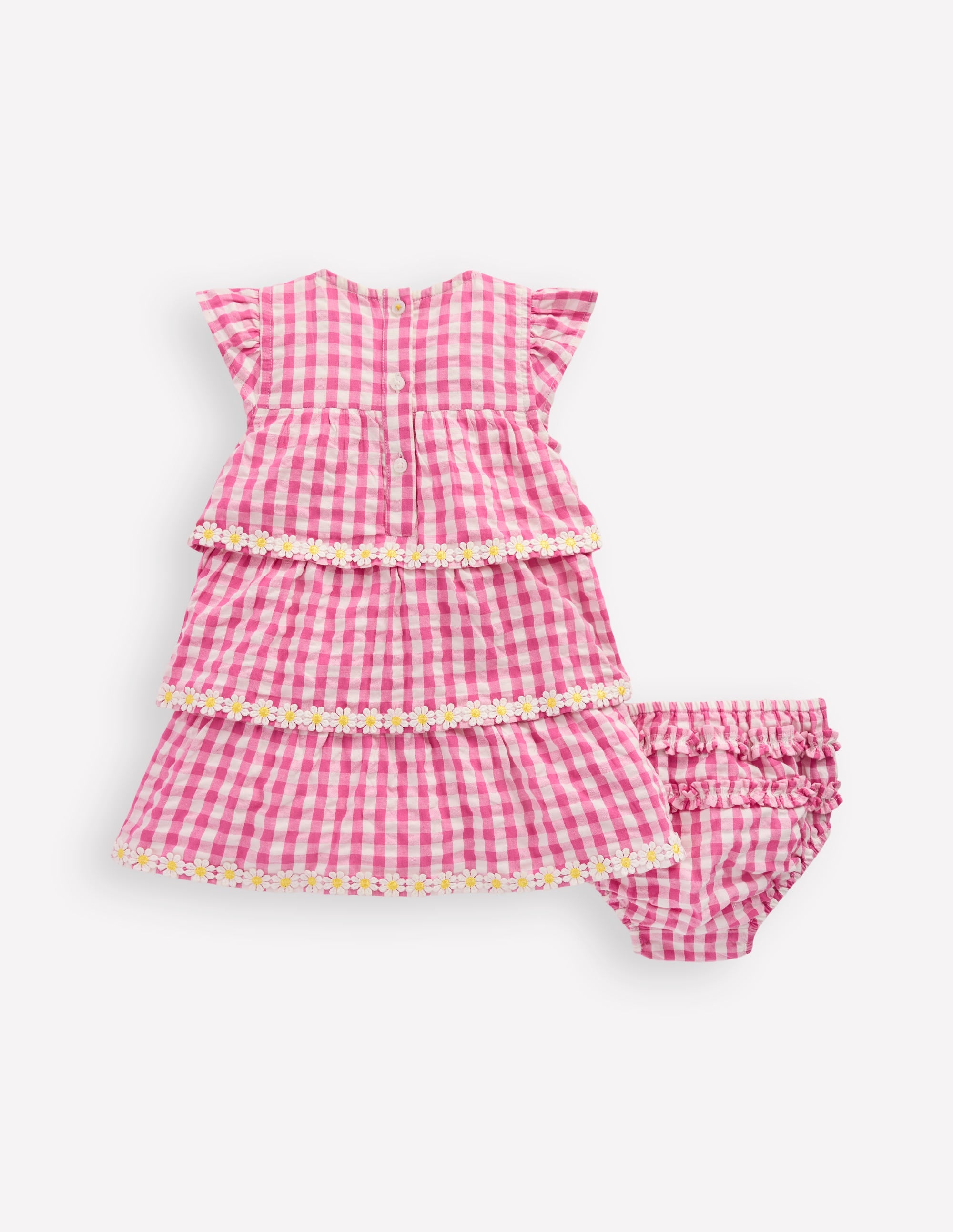 Gestuftes, gewebtes Kleid-Rosa Vichykaro Gänseblümchen - Image 2