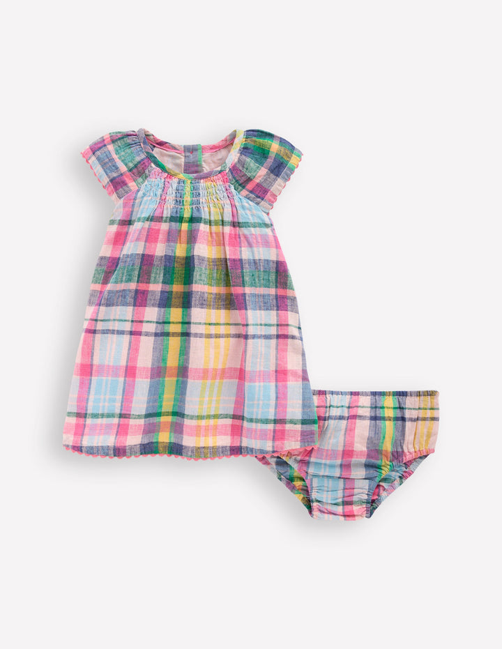 Robe aérienne froncée-Écossais Madras