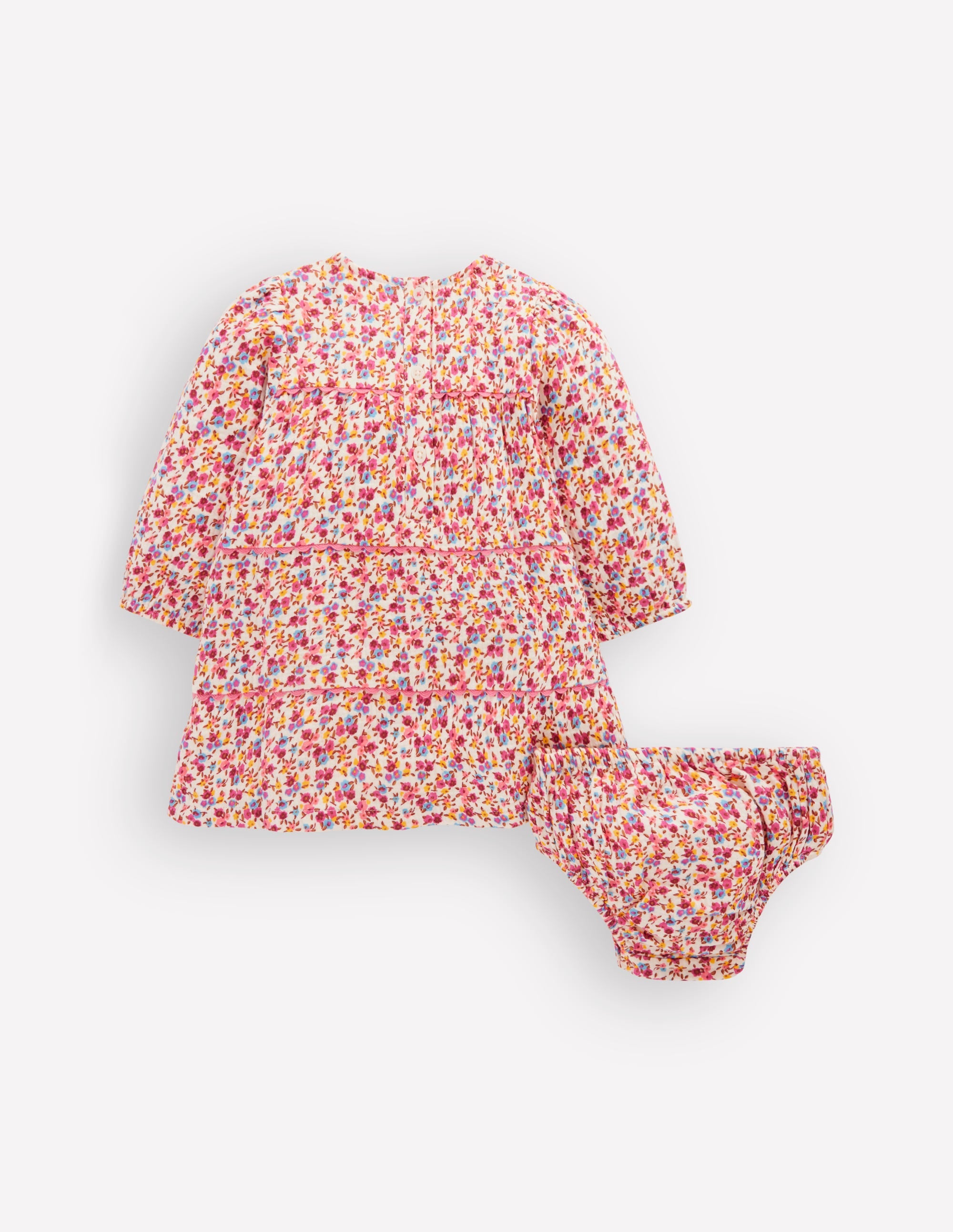 Gestuftes Kleid mit Zackenlitze-Rosa, Filigranes Blumenmuster - Image 2