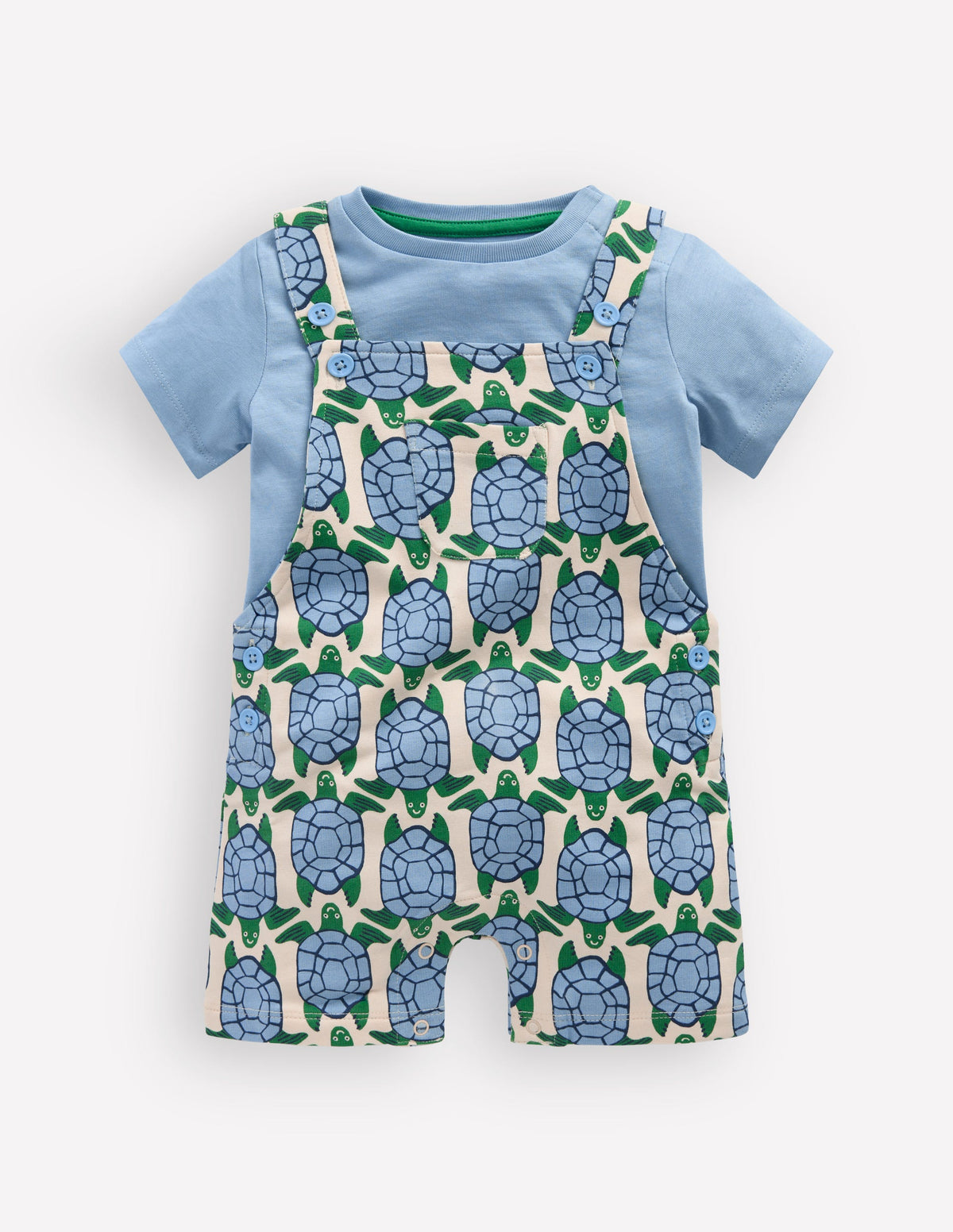 Ensemble avec salopette courte en jersey-Tortues géométriques bleu - Image 1