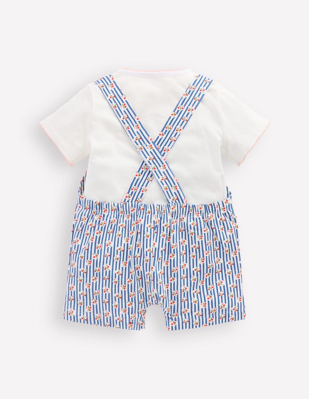 Ensemble avec salopette courte en jersey-Rayé cerise geai bleu-2