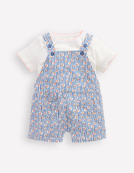Jersey-Set mit kurzer Latzhose-Blauhäher Kirschen Streifen