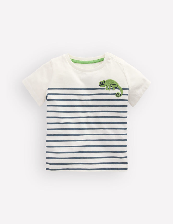 T-shirt brodé garçon-Caméléon rayé bleu