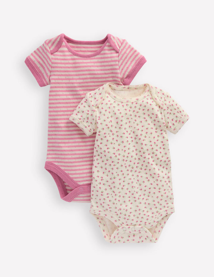 Pointelle-Bodys im 2er-Pack-Rosa Kleines Rosenmuster