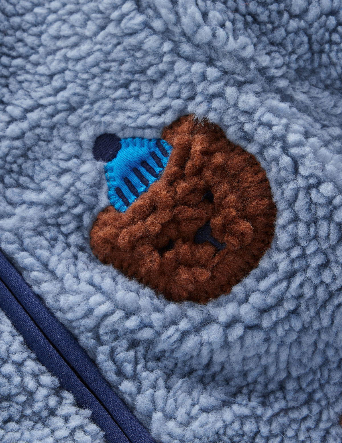 Kuschelige Teddyfell-Jacke-Blau Bären-Applikation-5