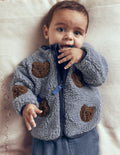Kuschelige Teddyfell-Jacke-Blau Bären-Applikation