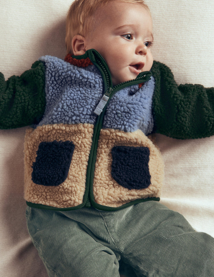 Kuschelige Teddyfell-Jacke-Blockfarben