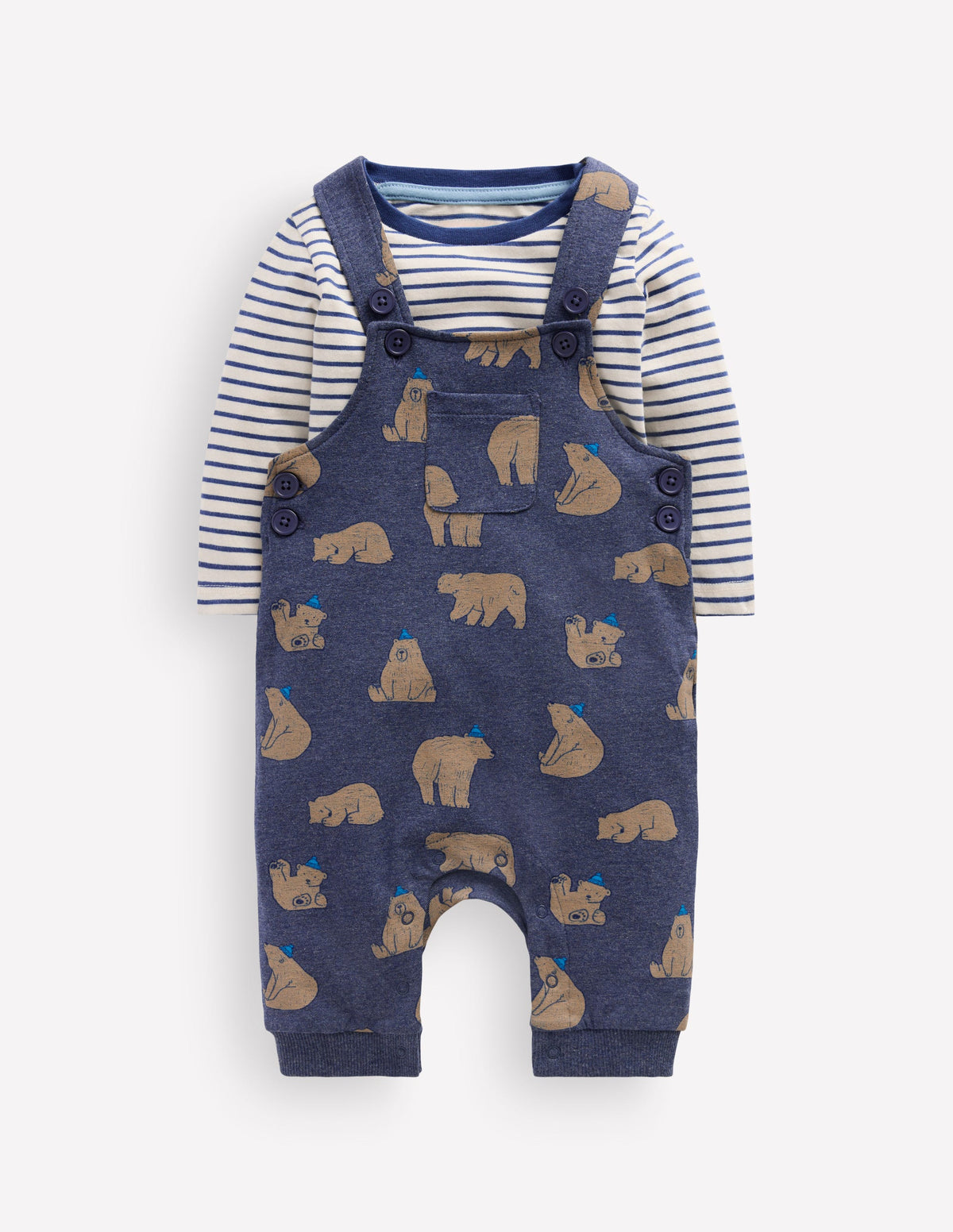 Ensemble avec salopette en jersey-Oursons bleu marine-1