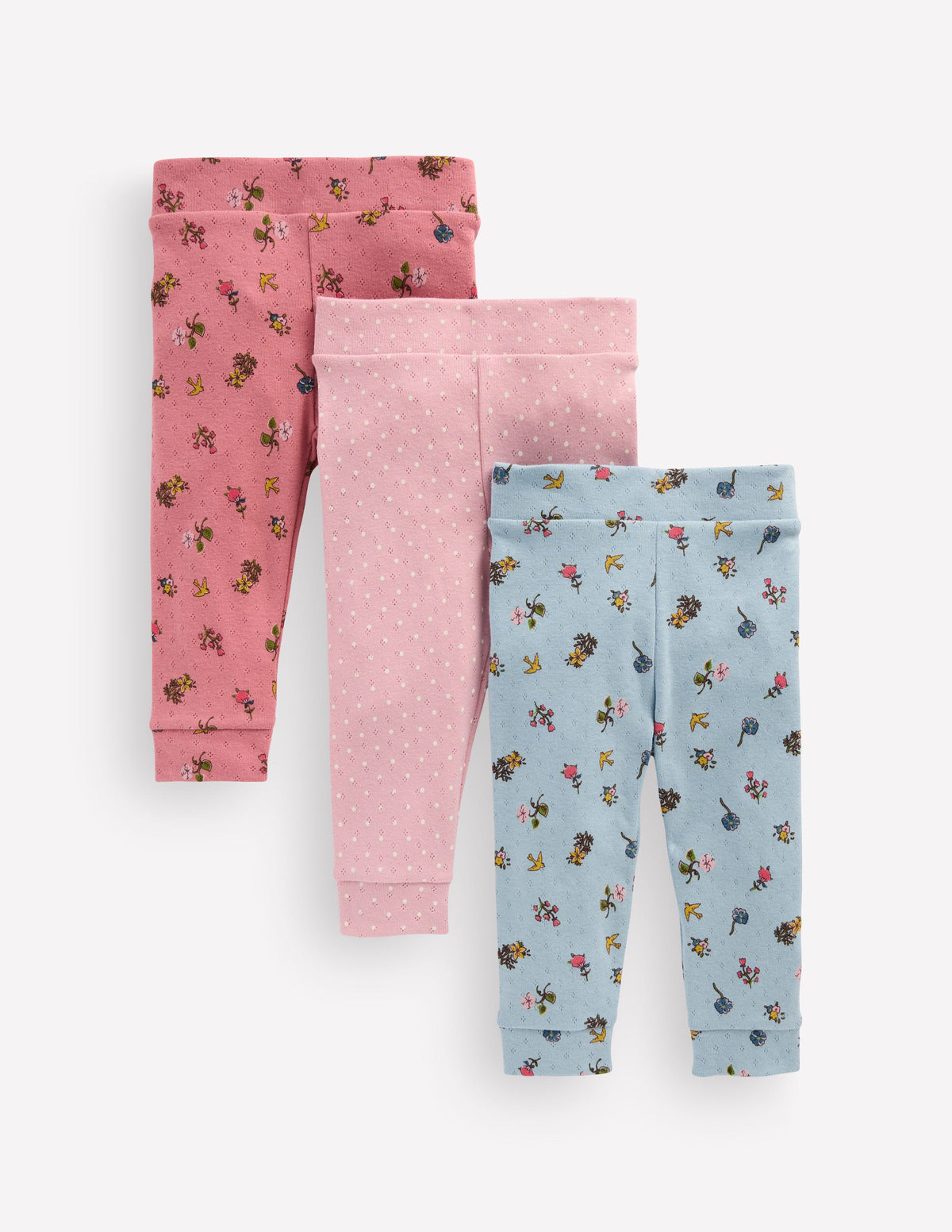 Pointelle-Leggings im 3er-Pack-Rosa Blumenmuster-1