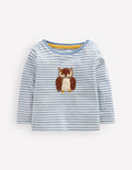 T-shirt manches longues à appliqué-Hibou bleu